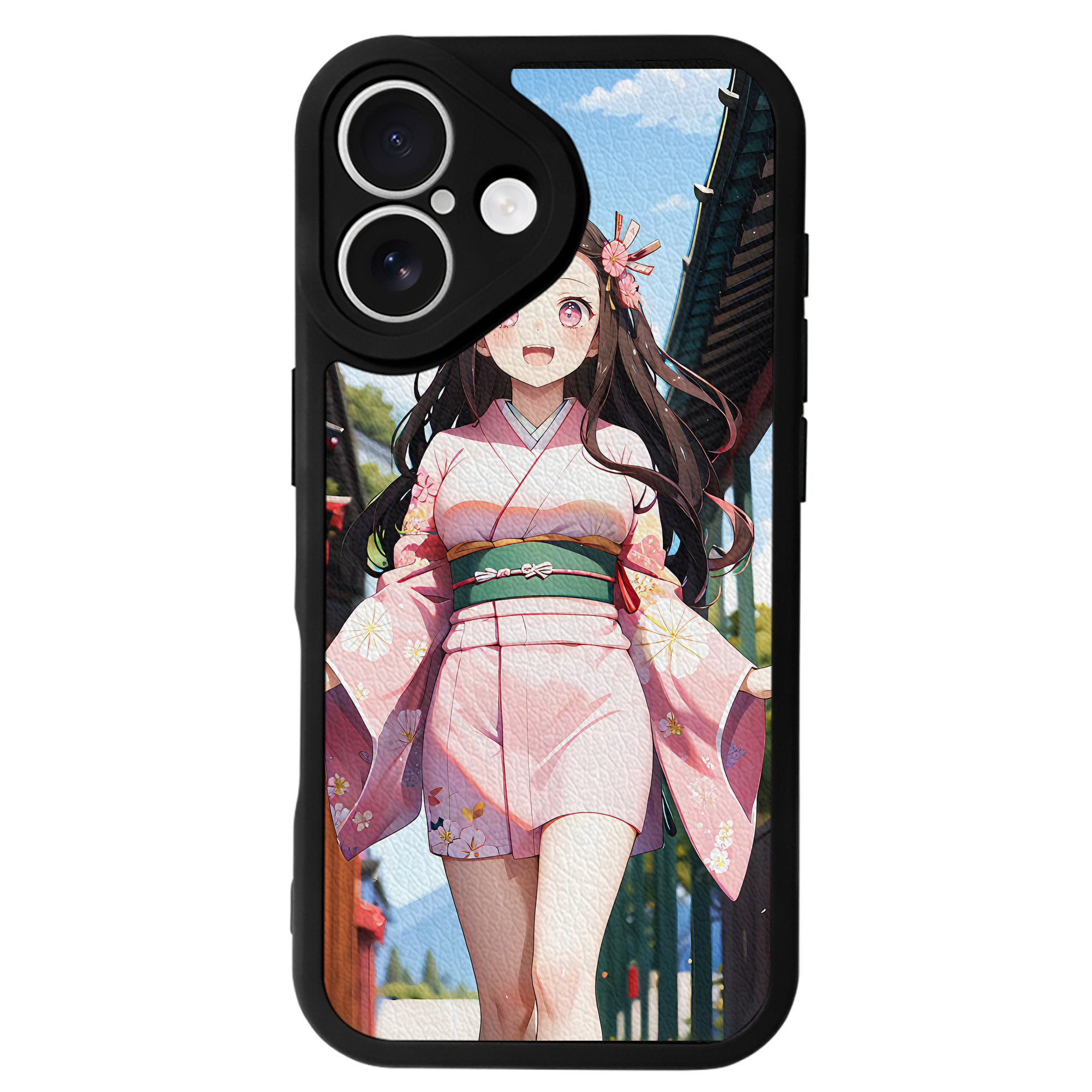 （画像用） 鬼滅の刃（きめつのやいば）竈門 禰󠄀豆子／かまど ねずこ Kamado Nezuko 【iPhone 16シリーズ対応】シリコンスマホケース（レザー調） 材質：シリコン